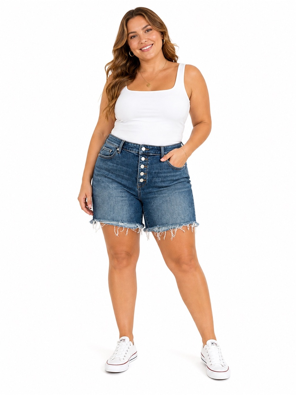 Judy Blue Denim Jean Shorts High Rise Bermuda Exposed Button Fly Cut Offs 3xL